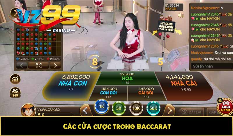 Các cửa cược trong Baccarat